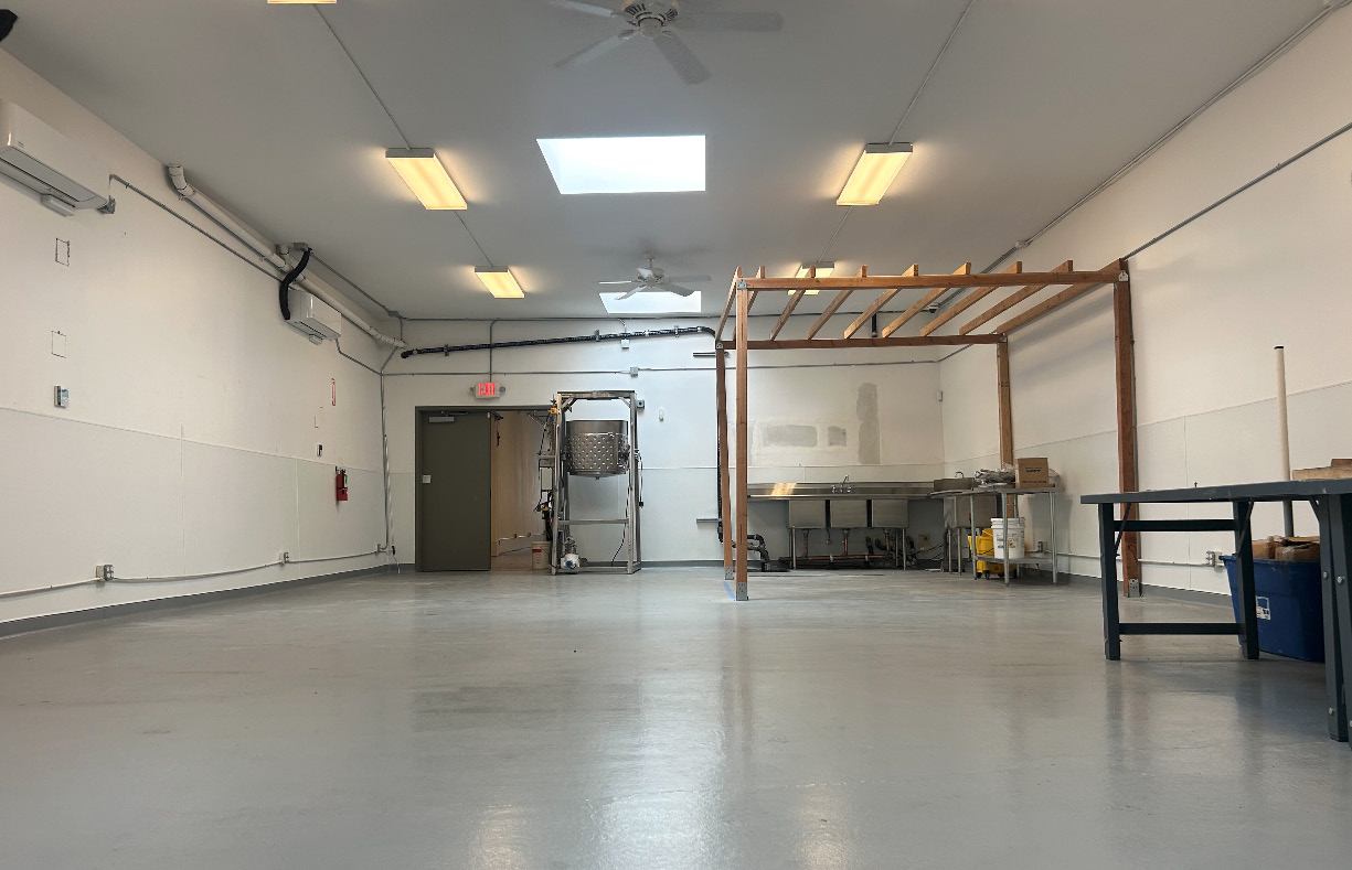 Open interior space with skylights