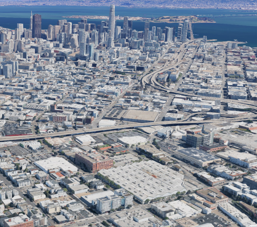 Aerial view of San Francisco with the property location highlighted